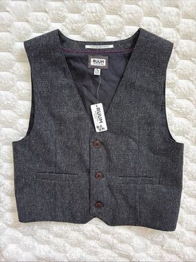 Ruum Youth Size 7/8 Wool Blend Formal Vest Adjustable Button Front Grey Texture